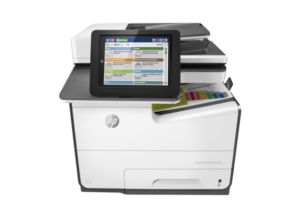 HP PageWide Enterprise Color MFP 586dn printer, PageWide Technology, automatic duplexing, center vie