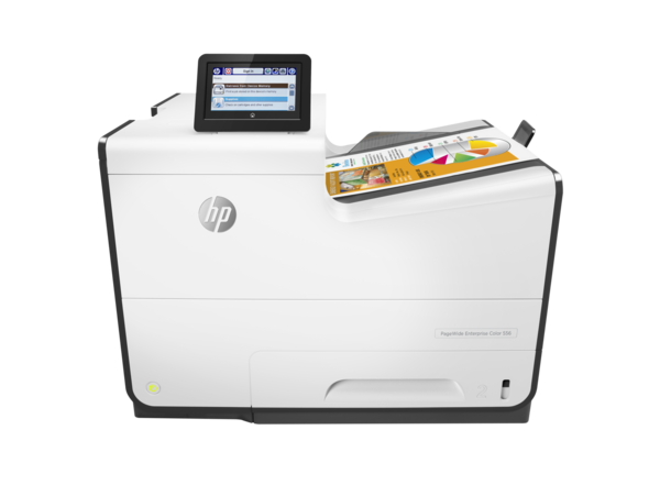 HP PageWide Enterprise Color 556dn printer, PageWide Technology, automatic duplexing, center view